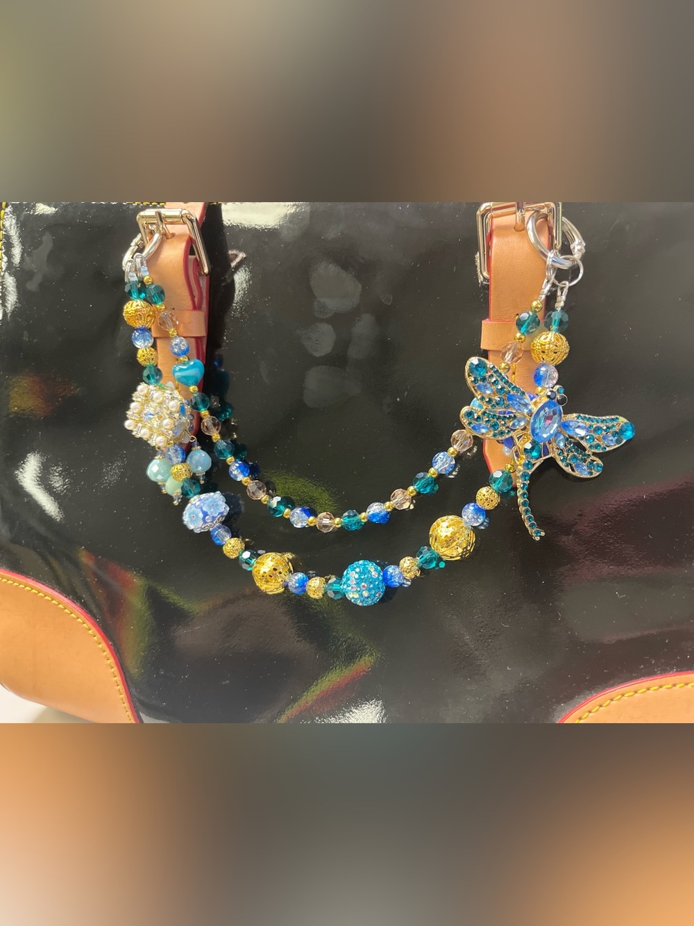 Blue Dragonfly Purse Charm | Gold & Teal Bag Charm | Rhinestone Purse Jewelry